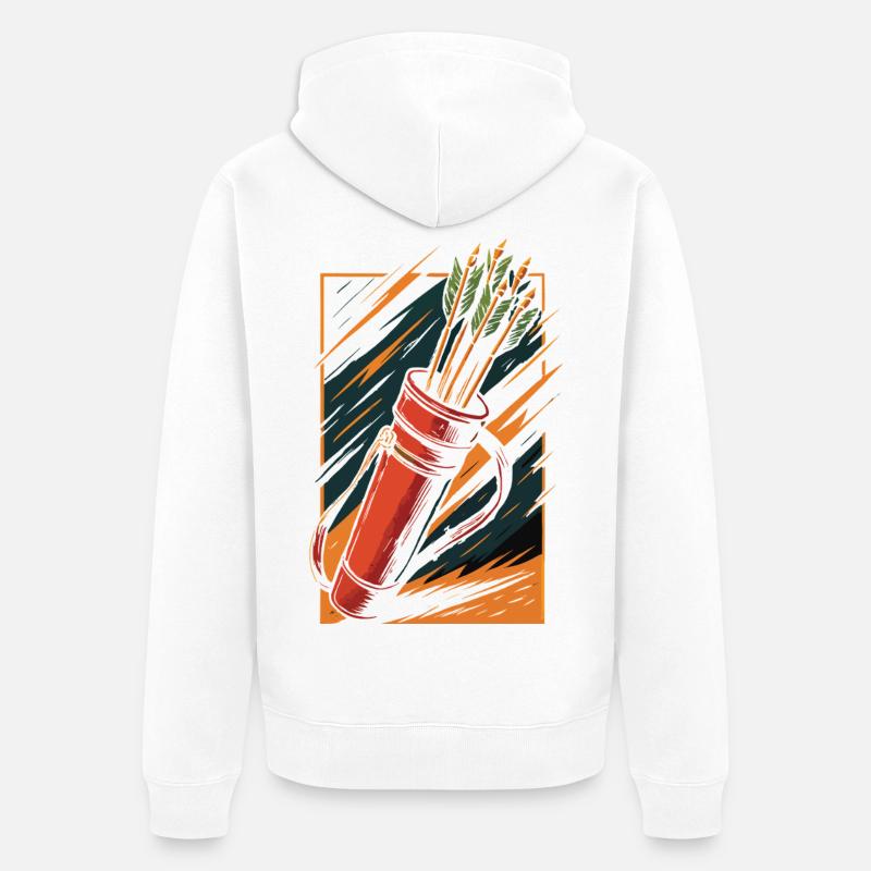 Bogenschießen Bogen Köcher Pfeile Design - Unisex Premium Bio Zip Hoodie - Weiß