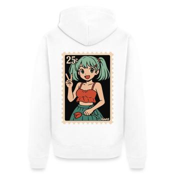Anime Mädchen Poststempel Illustration - Unisex Premium Bio Zip Hoodie - Weiß - Hinten - Thijin (182cm)
