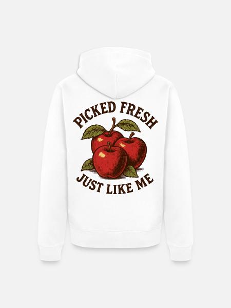 Humor Frau Apfel Pflücken - Unisex Premium Bio Zip Hoodie - Weiß