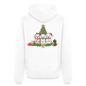 Festive Puppies and Christmas Tree Design - Unisex Premium Organic Zip Hoodie - white - Back - Thijin (182cm)