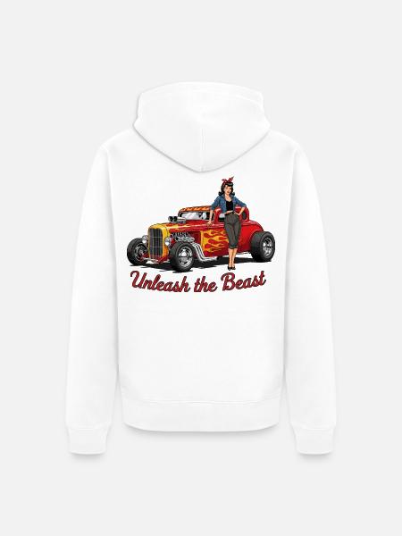 Rusty Hot Rod with Female Accompaniment - Unisex Premium Organic Zip Hoodie - white