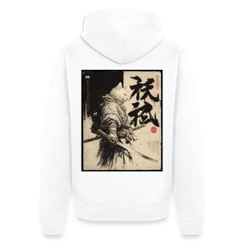 Chat samouraï, guerrier et combattant japonais - Veste à capuche bio Premium Unisexe - blanc - Dos - Thijin (182cm)