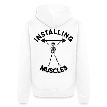 Lustiges Skelett-Fitnessstudio – Installation von Muskelgewichtheben - Unisex Premium Bio Zip Hoodie - Weiß - Hinten - Thijin (182cm)