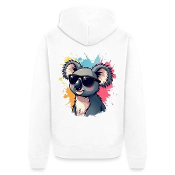 Cool Koala mit Sonnenbrille und Farbexplosion - Unisex Premium Bio Zip Hoodie - Weiß - Hinten - Thijin (182cm)