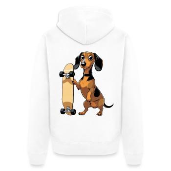 Dackel mit Skateboard Design - Unisex Premium Bio Zip Hoodie - Weiß - Hinten - Thijin (182cm)