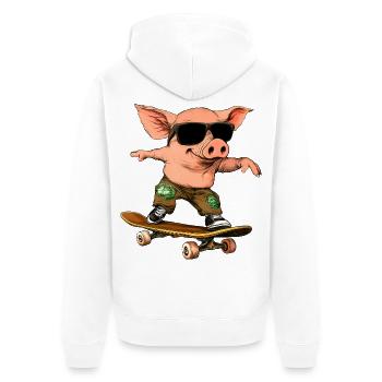 Skateboarder Schweinchen - Unisex Premium Bio Zip Hoodie - Weiß - Hinten - Thijin (182cm)