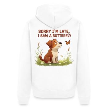 Humorous dog motif with butterfly - Unisex Premium Organic Zip Hoodie - white - Back - Thijin (182cm)