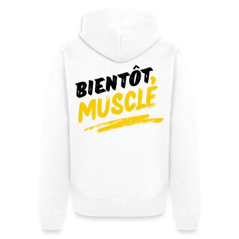 Energetic Muscular Design in Urban Style - Unisex Premium Organic Zip Hoodie - white - Back - Thijin (182cm)