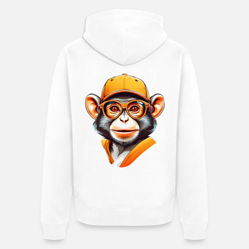 Singe cool avec casquette et lunettes - Veste à capuche bio Premium Unisexe - blanc