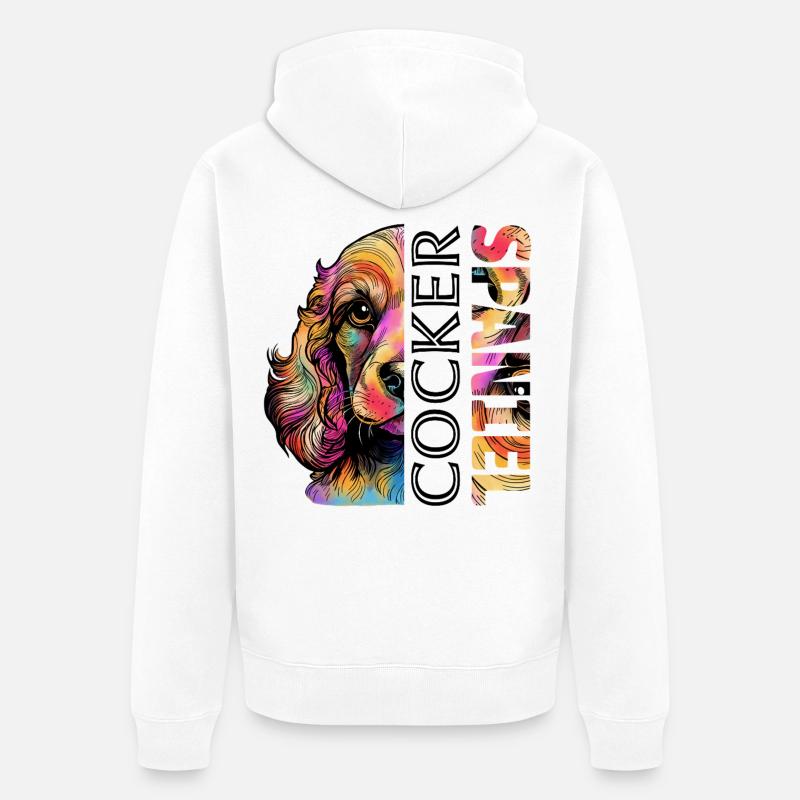 Cocker Spaniel coloré - Veste à capuche bio Premium Unisexe - blanc