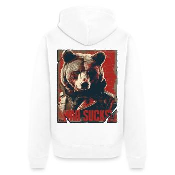 Ours flagrant dans la conception de la veste en cuir, la guerre est agaçante - Veste à capuche bio Premium Unisexe - blanc - Dos - Thijin (182cm)