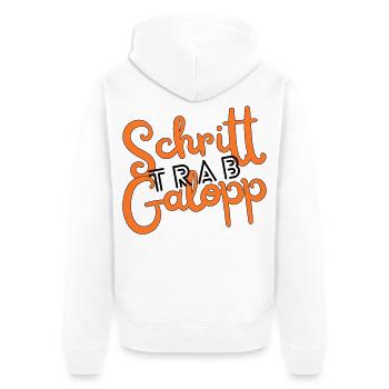 Schritt Trab Galopp - Unisex Premium Bio Zip Hoodie - Weiß - Hinten - Thijin (182cm)