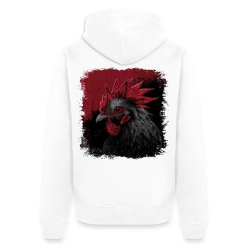 Hahn Portrait - Unisex Premium Bio Zip Hoodie - Weiß - Hinten - Thijin (182cm)