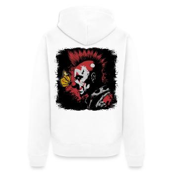 Gruseliger Clown und Schmetterling - Unisex Premium Bio Zip Hoodie - Weiß - Hinten - Thijin (182cm)