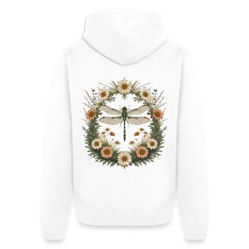 Peace and Nature Mosaic with Dragonfly - Unisex Premium Organic Zip Hoodie - white - Back - Thijin (182cm)