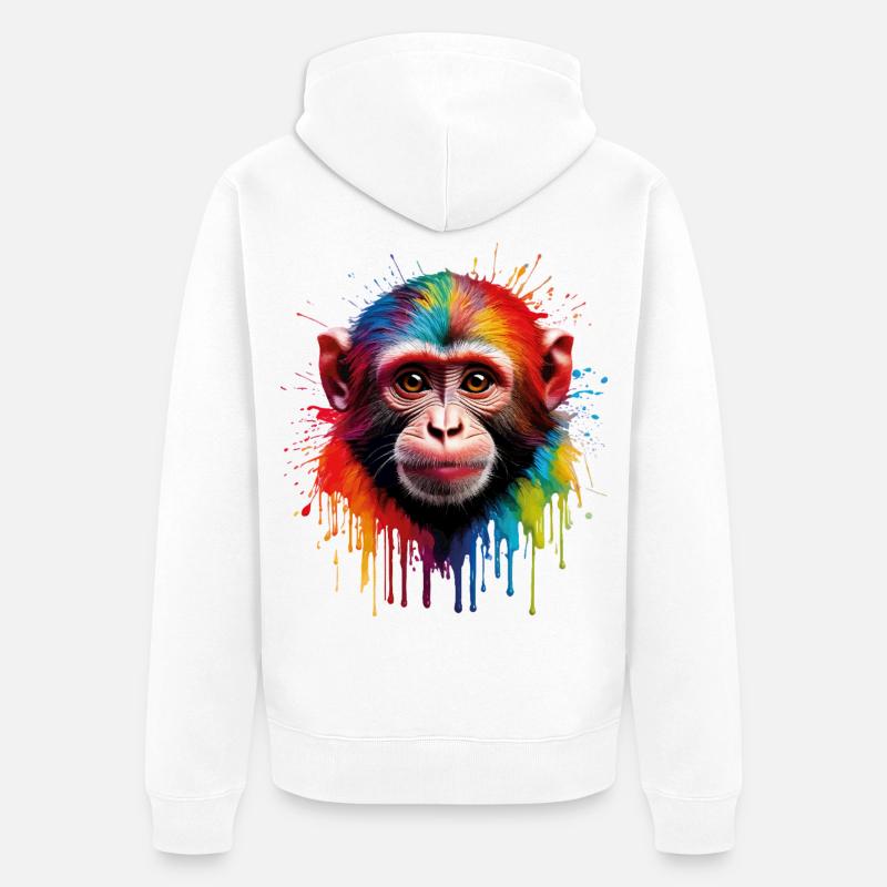 Bunter Affe mit Farbexplosion - Unisex Premium Bio Zip Hoodie - Weiß