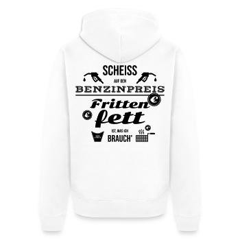 Scheiß Benzinpreis - Ich brauche Frittenfett - Unisex Premium Bio Zip Hoodie - Weiß - Hinten - Thijin (182cm)