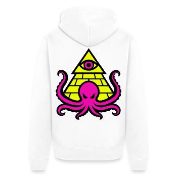 Pyramid with occult octopus and eye - Unisex Premium Organic Zip Hoodie - white - Back - Thijin (182cm)