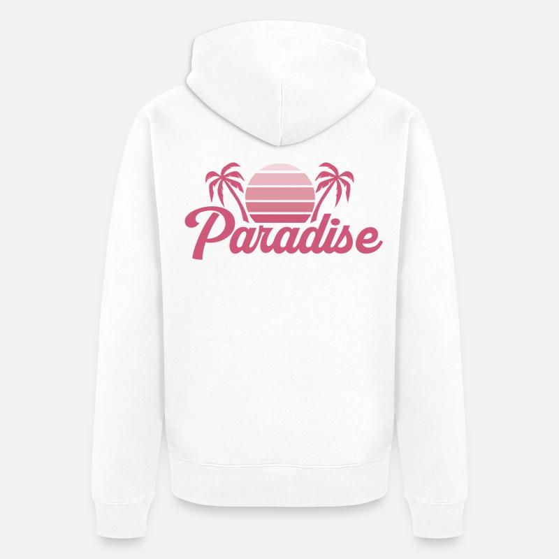 Silhouette de coucher de soleil tropical - Veste à capuche bio Premium Unisexe - blanc