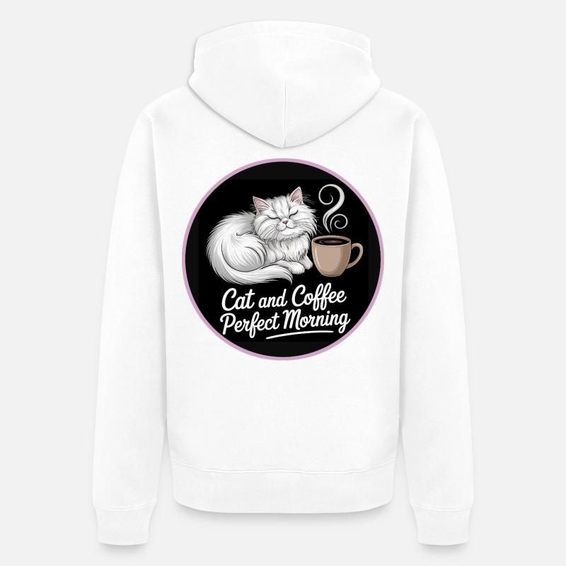 Motif café matinal pour chat - Veste à capuche bio Premium Unisexe - blanc