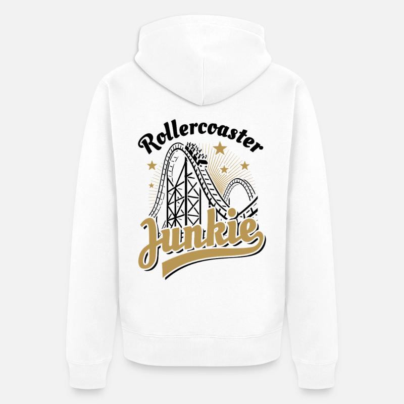 Rollercoaster Junkie - Achterbahn - Looping - Unisex Premium Bio Zip Hoodie - Weiß