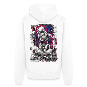 Cyberpunk Mädchen mit Graffiti-Design - Unisex Premium Bio Zip Hoodie - Weiß - Hinten - Thijin (182cm)