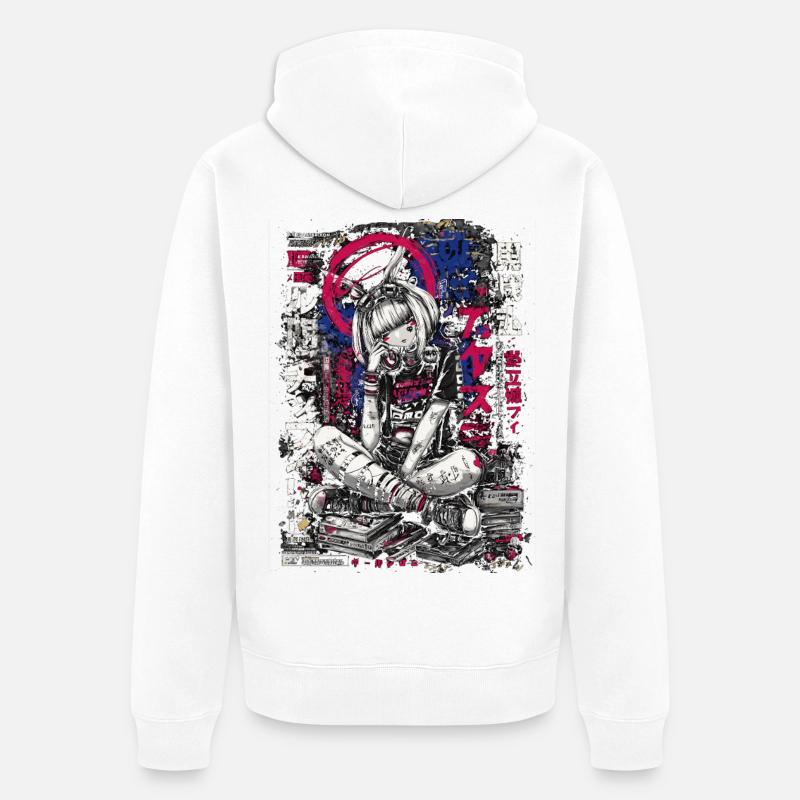 Fille cyberpunk avec un design graffiti - Veste à capuche bio Premium Unisexe - blanc