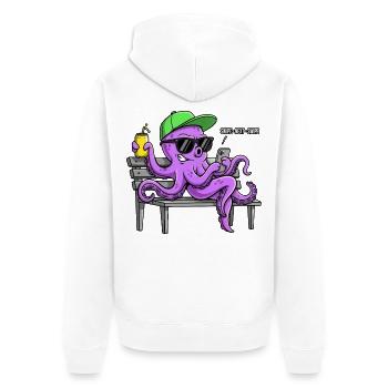 Funny octopus with smartphone - Unisex Premium Organic Zip Hoodie - white - Back - Thijin (182cm)