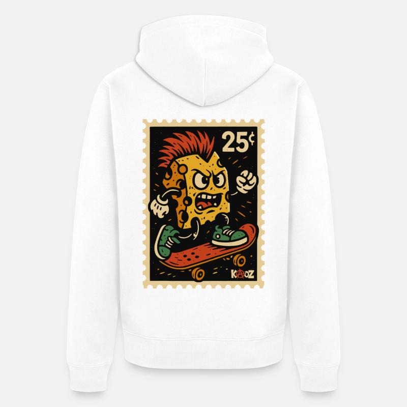 Skateboard Pizza Monster Punk Cheese - Veste à capuche bio Premium Unisexe - blanc