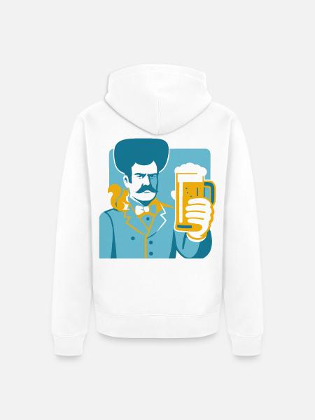 Retro Held mit Bierglas Motiv - Unisex Premium Bio Zip Hoodie - Weiß