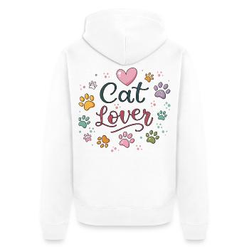 Katzenliebe und bunte Pfoten - Unisex Premium Bio Zip Hoodie - Weiß - Hinten - Thijin (182cm)