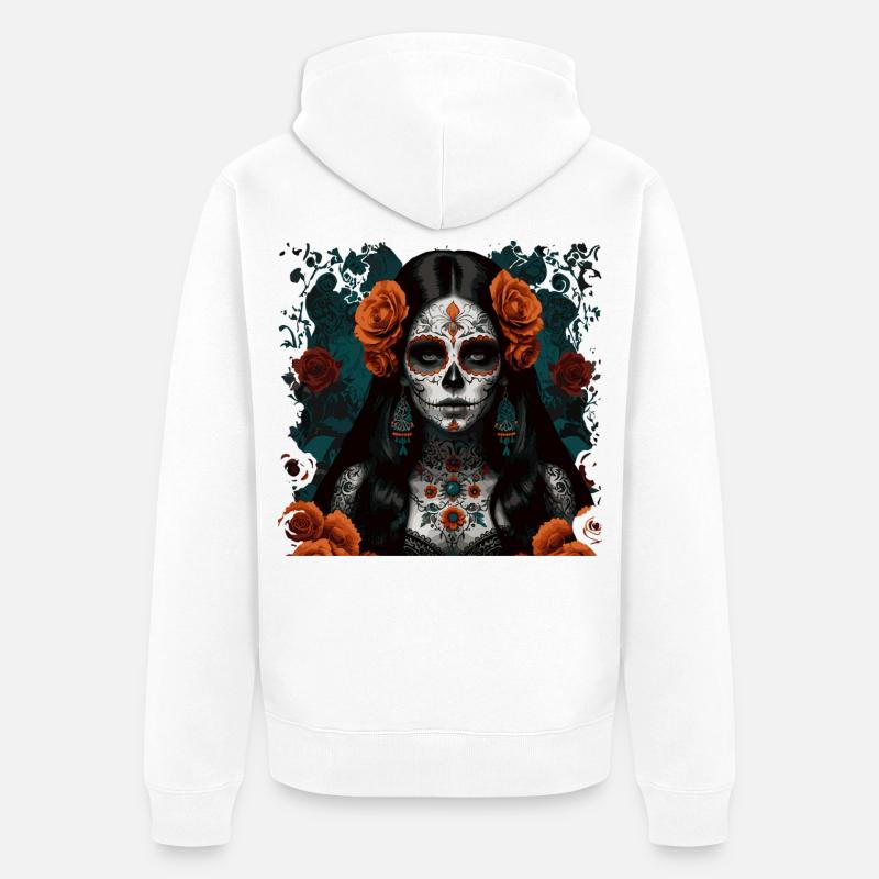 Jour des Morts Beauté Tatouée - Veste à capuche bio Premium Unisexe - blanc