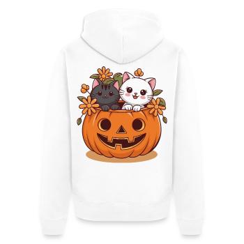 Cats in pumpkin head Halloween design - Unisex Premium Organic Zip Hoodie - white - Back - Thijin (182cm)