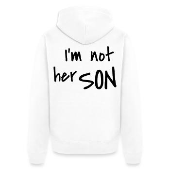 I'm not her son - Unisex Premium Bio Zip Hoodie - Weiß - Hinten - Thijin (182cm)