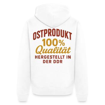 Ostprodukt DDR – 100 % Qualität & Kult Design - Unisex Premium Bio Zip Hoodie - Weiß - Hinten - Thijin (182cm)