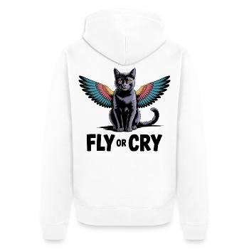 Fliege oder rufe Katze - Unisex Premium Bio Zip Hoodie - Weiß - Hinten - Thijin (182cm)