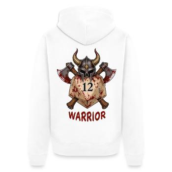 D20 avec casque de cavalier et haches – Dés guerriers - Veste à capuche bio Premium Unisexe - blanc - Dos - Thijin (182cm)