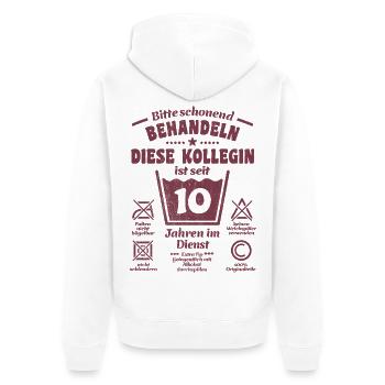 10 years of service - Treat gently - Colleague - Unisex Premium Organic Zip Hoodie - white - Back - Thijin (182cm)