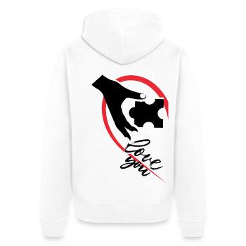 Hand, die ein Puzzle hält, halb ein Herz - Unisex Premium Bio Zip Hoodie - Weiß - Hinten - Thijin (182cm)