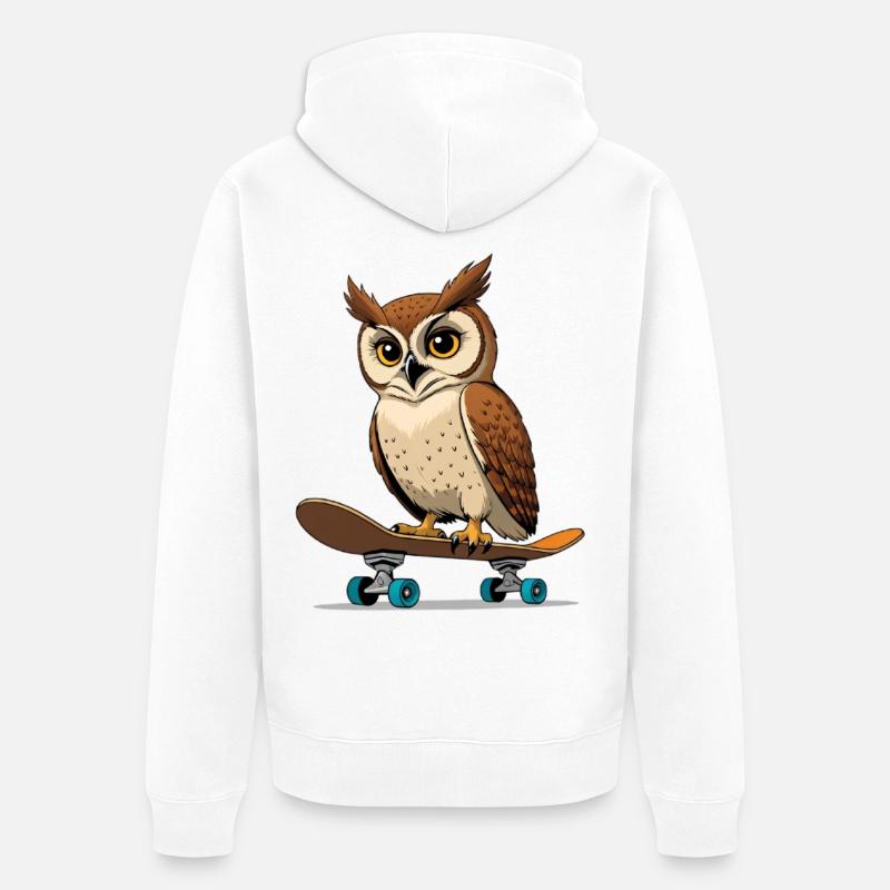 Eule auf Skateboard im Comic-Stil - Unisex Premium Bio Zip Hoodie - Weiß