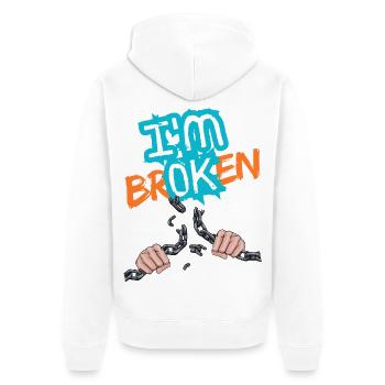 Hände, die eine Kette mit einer Inschrift zerbrechen - Unisex Premium Bio Zip Hoodie - Weiß - Hinten - Thijin (182cm)