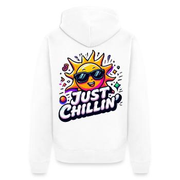 Just chillin Sonniges Motiv lächelnder Sonne  - Unisex Premium Bio Zip Hoodie - Weiß - Hinten - Thijin (182cm)