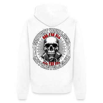 Biker Chopper Motorradfahrer Skull mit Motor - Unisex Premium Bio Zip Hoodie - Weiß - Hinten - Thijin (182cm)