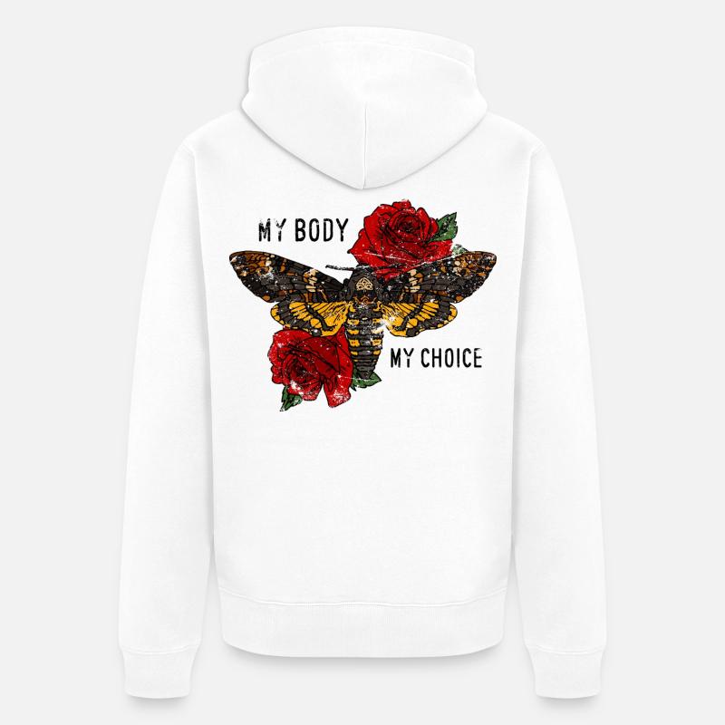 Tarentule papillon avec des roses - Veste à capuche bio Premium Unisexe - blanc