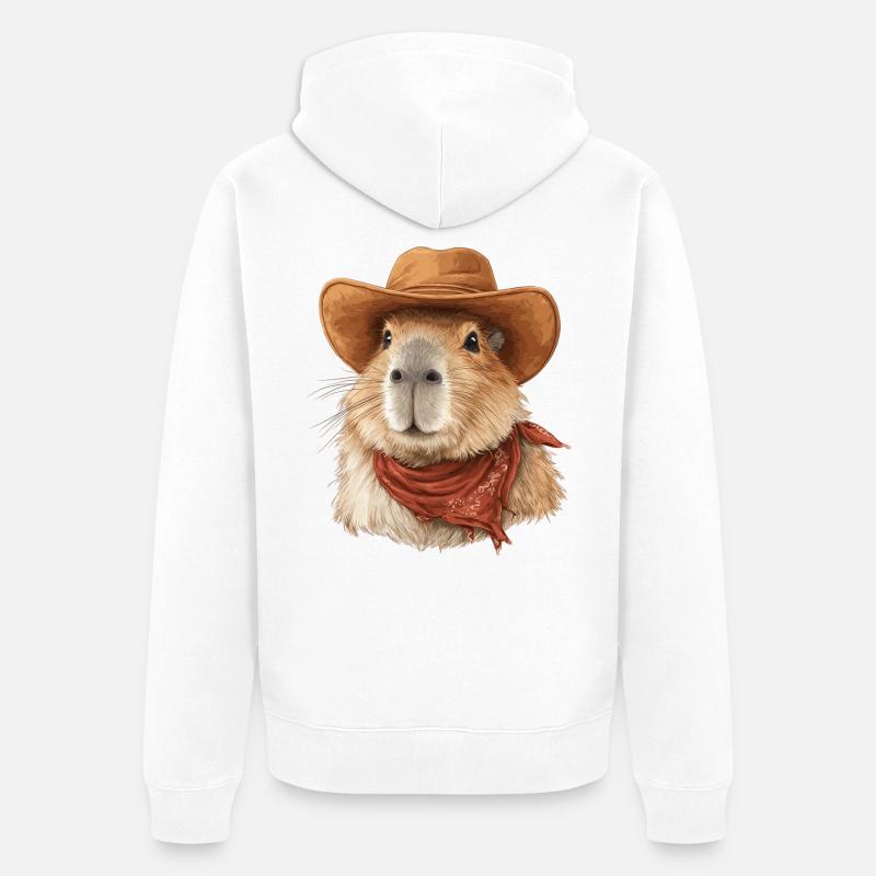 Chapeau de cow-boy Cool Capybara - Veste à capuche bio Premium Unisexe - blanc