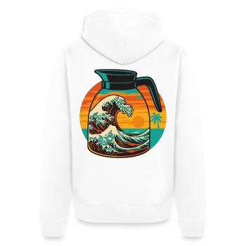Coffee Japan Wave Kanagawa Ocean Sunset Fun Design - Unisex Premium Organic Zip Hoodie - white - Back - Thijin (182cm)