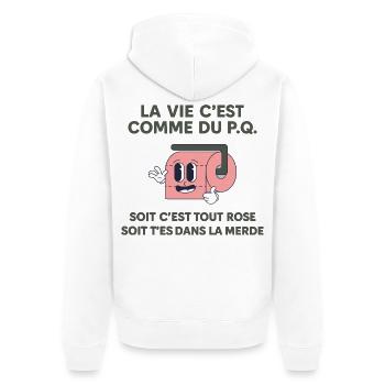 La Vie C’est Comme du P.Q. Citation Humoristique - Veste à capuche bio Premium Unisexe - blanc - Dos - Thijin (182cm)