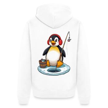Eisfischer Pinguin mit Ohrenwärmer - Unisex Premium Bio Zip Hoodie - Weiß - Hinten - Thijin (182cm)