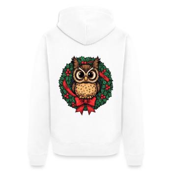 Eule im Weihnachtskranz - Unisex Premium Bio Zip Hoodie - Weiß - Hinten - Thijin (182cm)