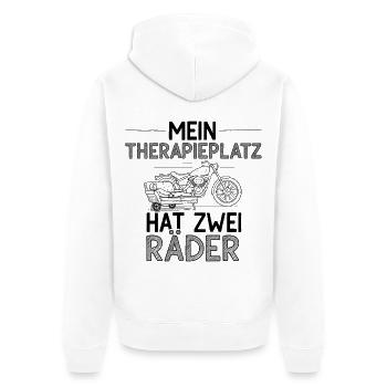 Therapie auf zwei Rädern : Mountainbike fahren - Unisex Premium Bio Zip Hoodie - Weiß - Hinten - Thijin (182cm)